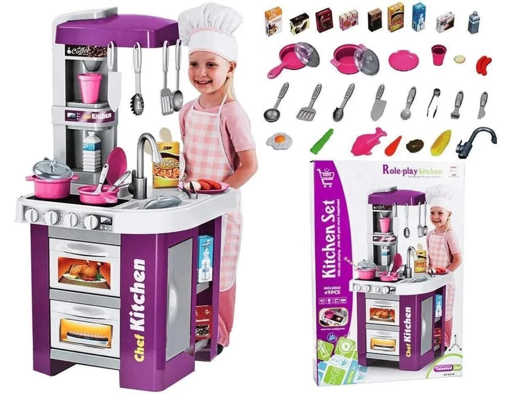 Детская игровая кухня с водой, светом, звуком, техникой, продуктами. 49 предметов, розовая (3) купить с доставкой в Украине - croco.in.ua